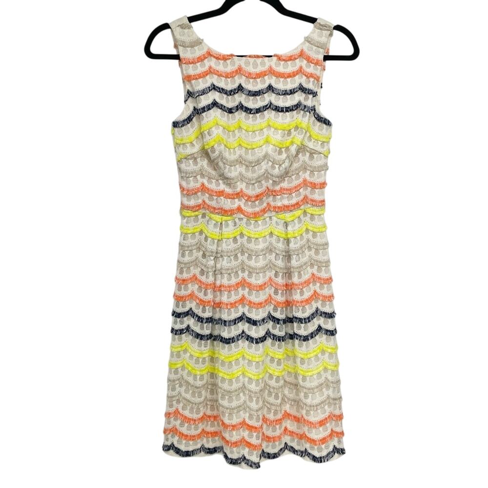 Trina Turk Tan w/ Multi Color Fringe Tiered Mini Dress Womens 0 Beachy Vacation